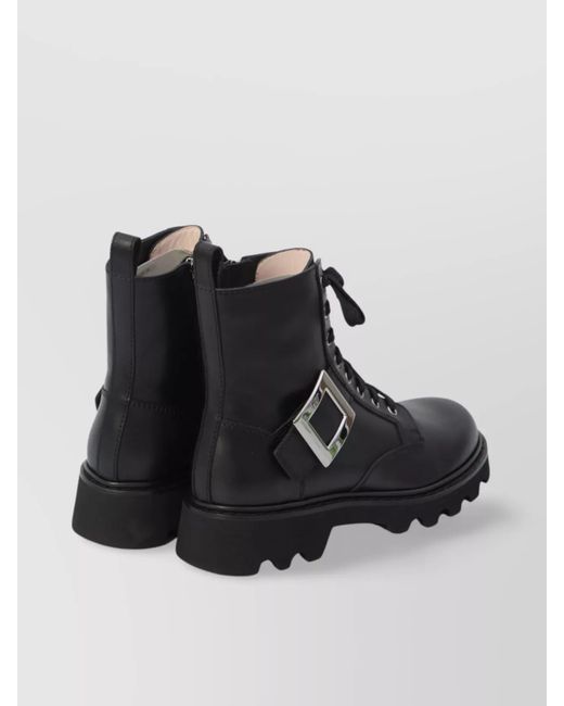 Roger Vivier Black Leather Combat Boots