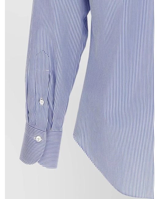 Finamore 1925 Blue Napoli Stripe Shirt Button Down Collar for men