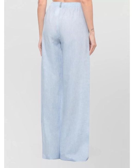 Fabiana Filippi Blue Linen Wide Leg Pants Rear Light Detail