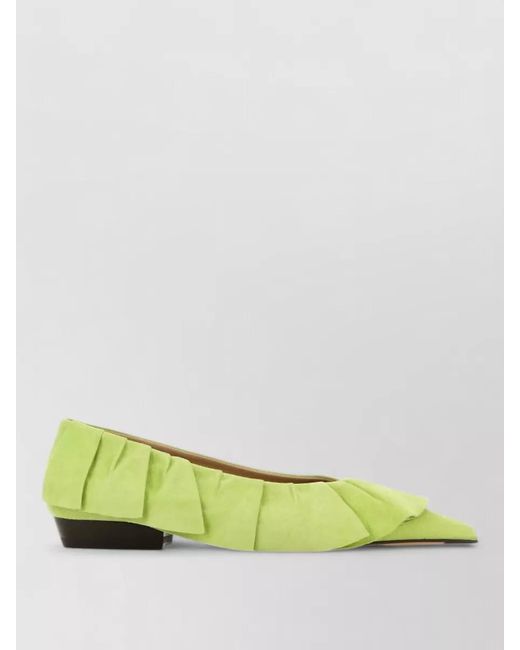 J.W. Anderson Green Suede Ballerinas Pointed Toe Ruffle Detail
