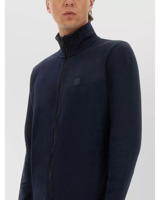 Boss Blue Cotton Zip Sweatshirt for men