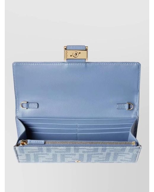 Fendi Blue Baguette Continental Leather Clutch Bag