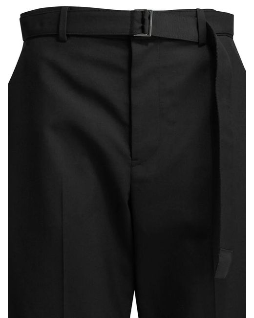 Sacai Black Wool Tailored Pants Wide Leg Pleated
