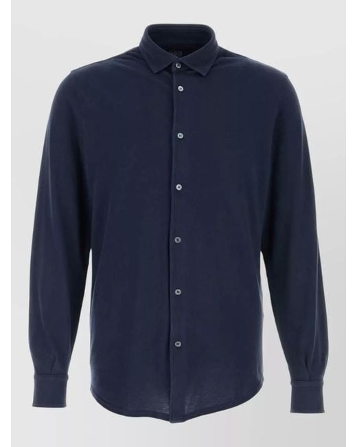 Fedeli Blue Piquet Shirt Collared Neck Cuffed Long Sleeves for men
