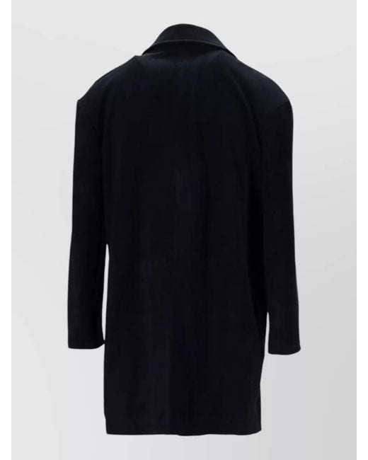 LA ROSE Blue Suede Coat Single Breasted Notch Lapel