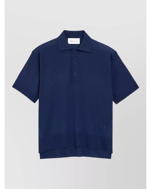 AMI Blue Polo Collar T Shirt Heart Embroidery for men
