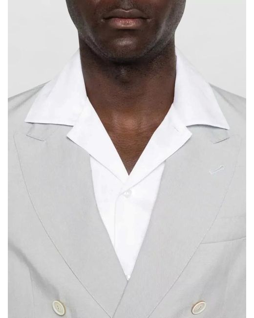 Eleventy White Linen Double Breasted Suit Peak Lapels for men