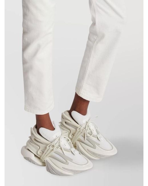 Balmain White Neoprene&Calfskin Chunky Unicorn Sneakers