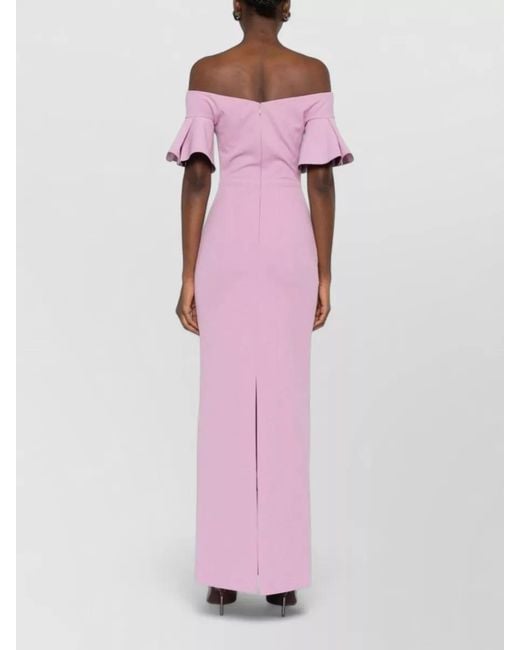 Solace London Pink Cielo Maxi Dress Off Shoulder Ruffle Sleeves