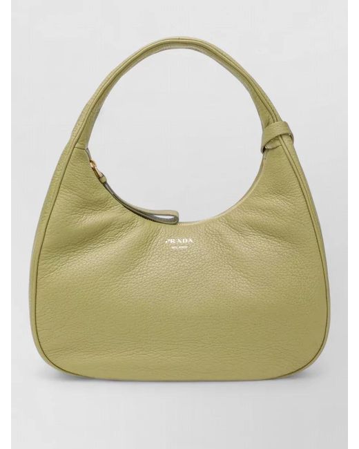 Prada Green Shoulder Bag Curved Handle Textured Surface