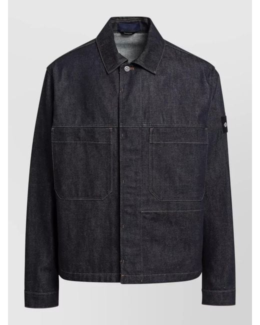 Stone Island Black Point Collar Jacket Buttoned Cuffs Pockets for men