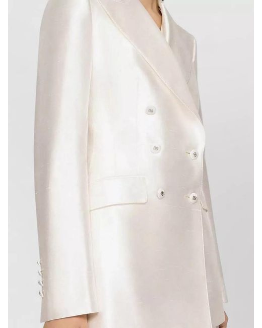 Dolce & Gabbana White Double Breasted Blazer Structured Shoulders Silk