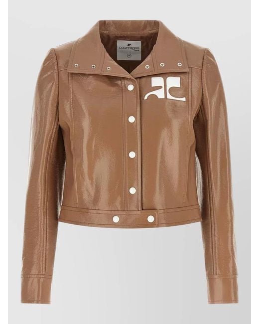 Courreges Brown Vinyl Collared Long Sleeve Reedition Coat