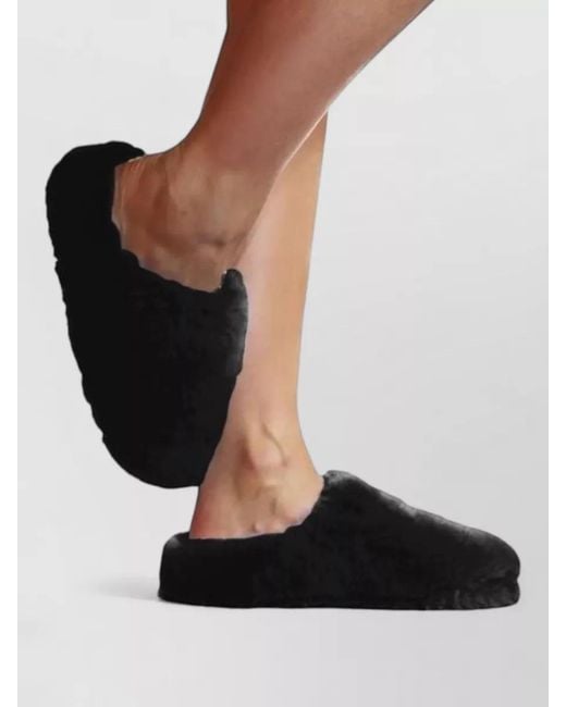 LA ROSE Black Faux Fur Flat Sole Open Back Slippers