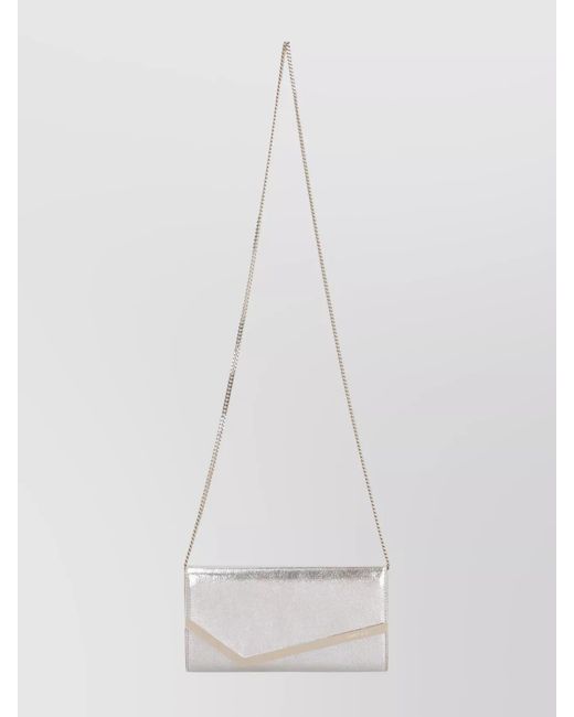 Jimmy Choo White Metallic Leather Clutch And Chain Strap