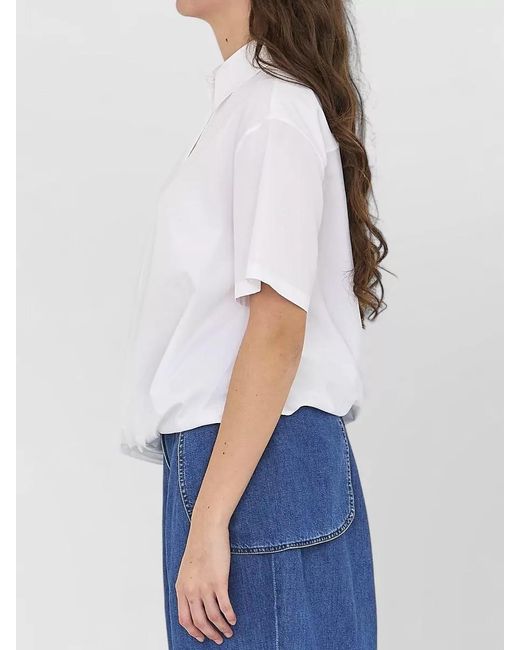 Loewe Blue Cotton Draped Asymmetric Short-Sleeve Shirt