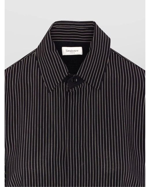Saint Laurent Blue Silk Striped Long-Sleeve Shirt