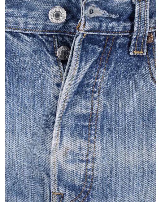 Re/done Blue Straight Shorts Frayed Hem Belt Loops Pockets