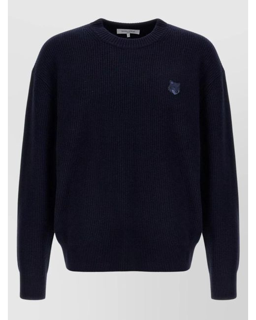 Maison Kitsuné Blue Cashmere-Blend Ribbed Crew-Neck Jumper for men
