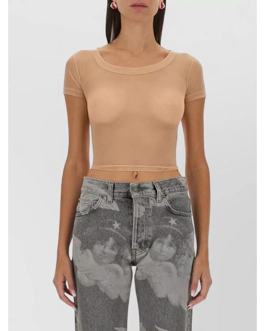 Fiorucci Blue Tulle Cropped Top Sheer Short Sleeves
