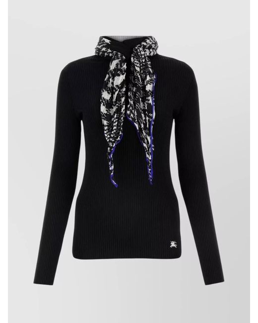 Burberry Black Ribbed Texture Sweater Scarf Detail
