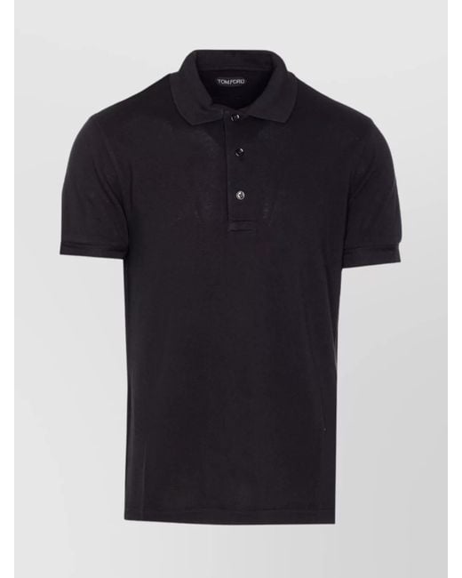 Tom Ford Black Piqué Short-Sleeve Polo Shirt for men
