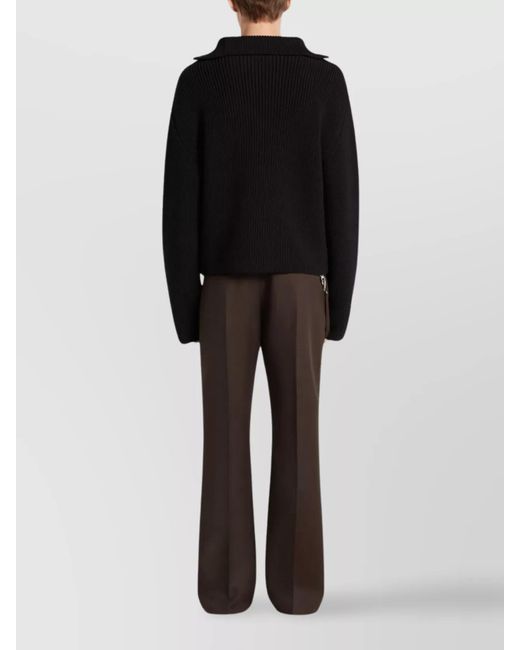 Courreges Black Merino Wool Ribbed Oversized Half Zip High Collar Jumper