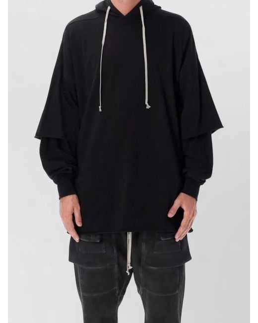 Rick Owens Black Tommy Hustler Logo Hoodie Kangaroo Pocket for men