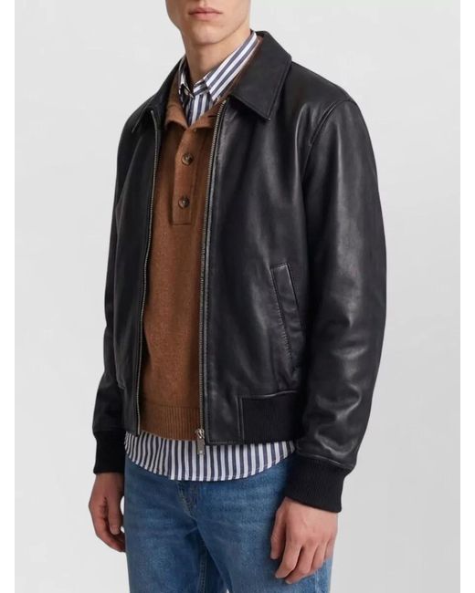 AMI Blue Lambskin Leather Zip-Up Jacket for men