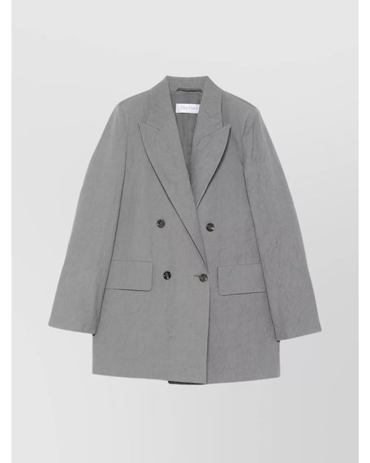 Max Mara Gray Wool Double-Breasted Jacket Rear Vents