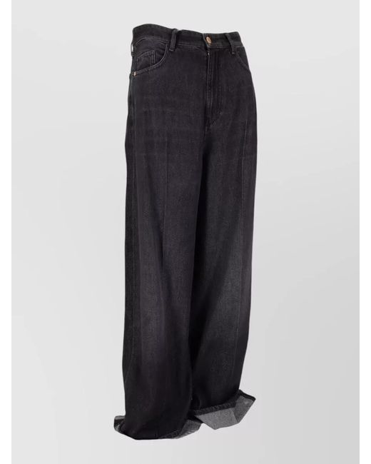 Max Mara Blue Denim Trousers Wide Leg Belt Loops Pockets