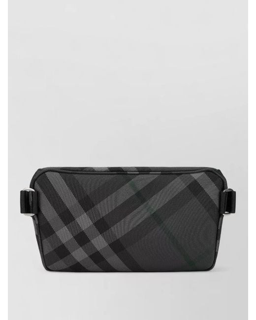 Burberry Gray Grid Hip Crossbody Bag Ribbed Leather for men