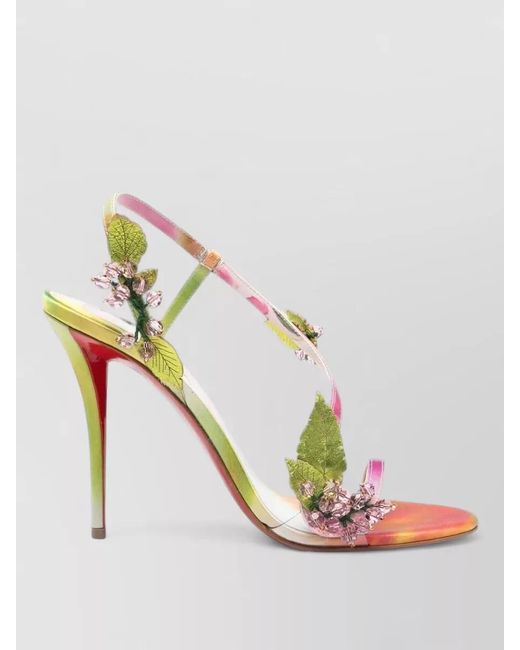 Christian Louboutin Pink Heel Pumps Floral Straps Open Toe Design