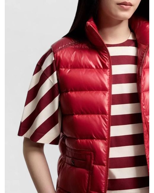 Moncler Red Frelon Down Vest High Collar Pockets