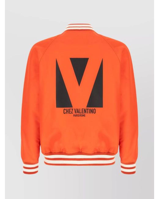 Valentino Garavani Orange Nylon Padded Bomber Jacket for men