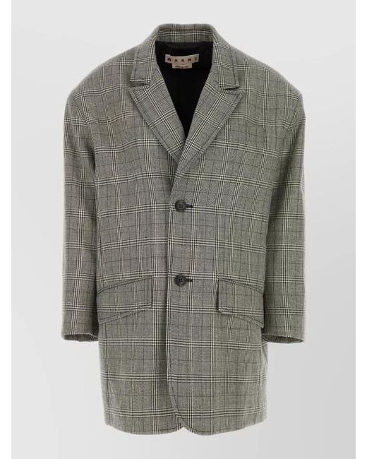 Marni Gray Wool Blazer Oversize Embroidered Checked Design
