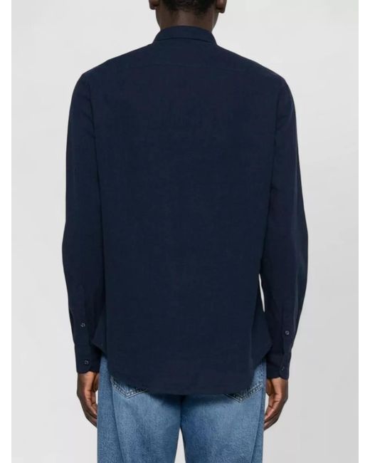 Emporio Armani Blue Linen Blend Shirt Long Sleeves Cuffs for men