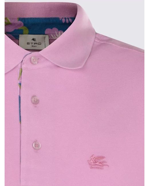 Etro Pink Printed Cotton Polo Shirt for men