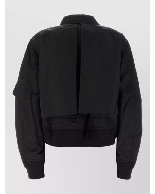 Sacai Black Nylon Cropped Bomber Jacket Casual Style