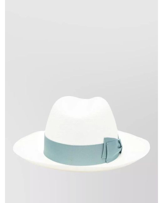 Borsalino White Giulietta Straw Hat Wide Brim Ribbon