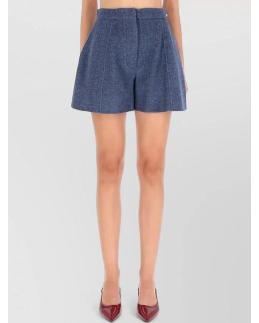 Sportmax Blue High Waist Pleated Shorts Braiesi Pockets
