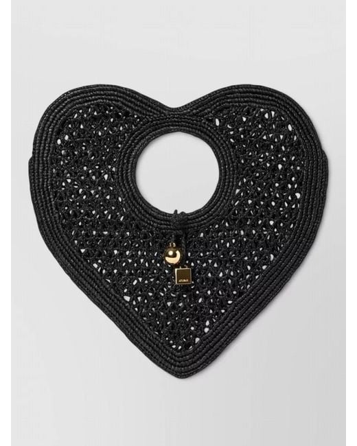 Jacquemus Black Heart Clutch Bag Woven Design Charm