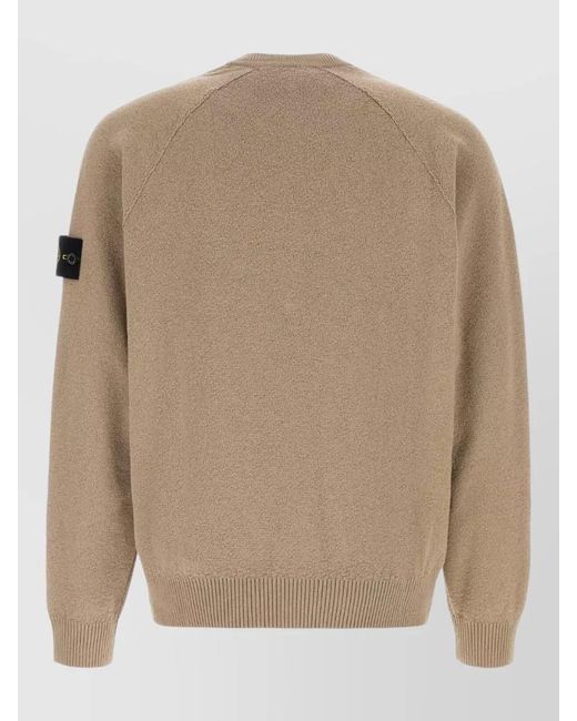 Stone Island Natural Cotton Crewneck Sweater Ribbed Cuffs Hem for men