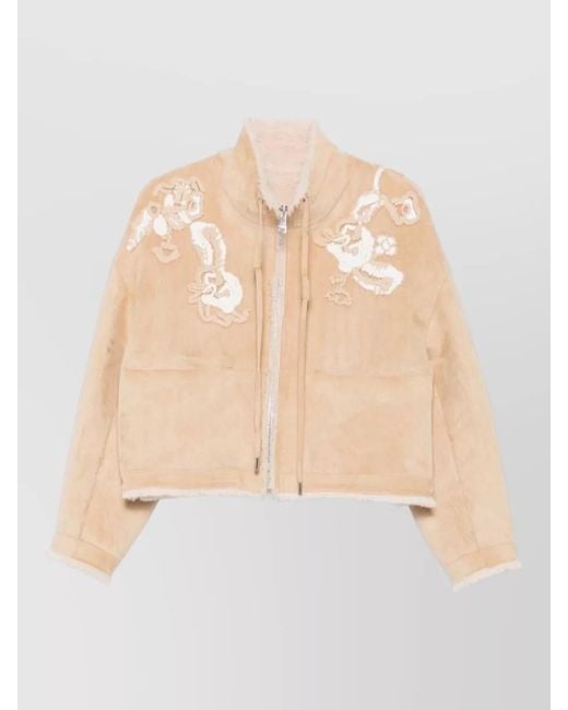 ERMANNO FIRENZE Natural Cropped Blazer High Collar Side Pockets