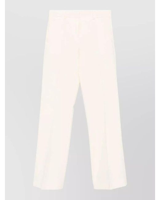 Alberto Biani White Flared Trousers Belt Loops Pressed Crease