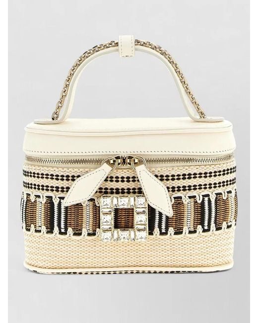 Roger Vivier Natural Micro Vanity Tres Vivier Woven Chain Bag