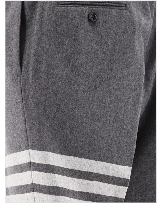 Thom Browne Gray Wool Cashmere Flannel Mid-Rise Straight-Leg Tailored Trousers for men