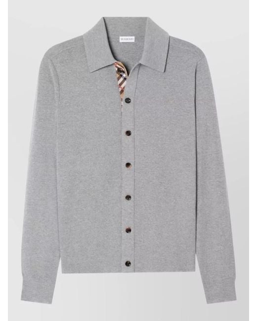 Burberry Gray Collared Knitwear Contrast Trim Long Sleeves for men