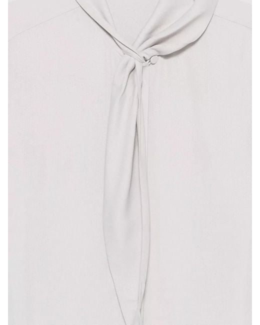 Emporio Armani White Silk Blend Blouse Pussy Bow Collar