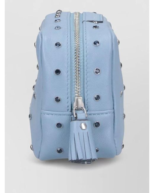 Anya Hindmarch Blue Crossbody Clutch Textured Studded Tassel Design